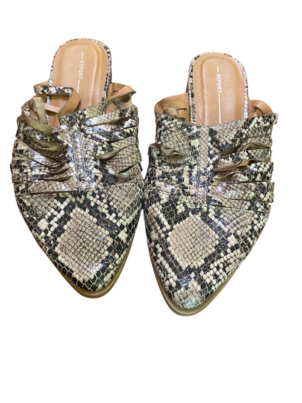 Report Women’s Snakeskin Pointed Toe Cutout Mule Flats Size 8.5